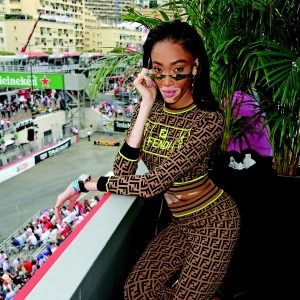 Winnie Harlow celebrates 50 Years of the Monaco Watch at the Formula 1 Grand Prix